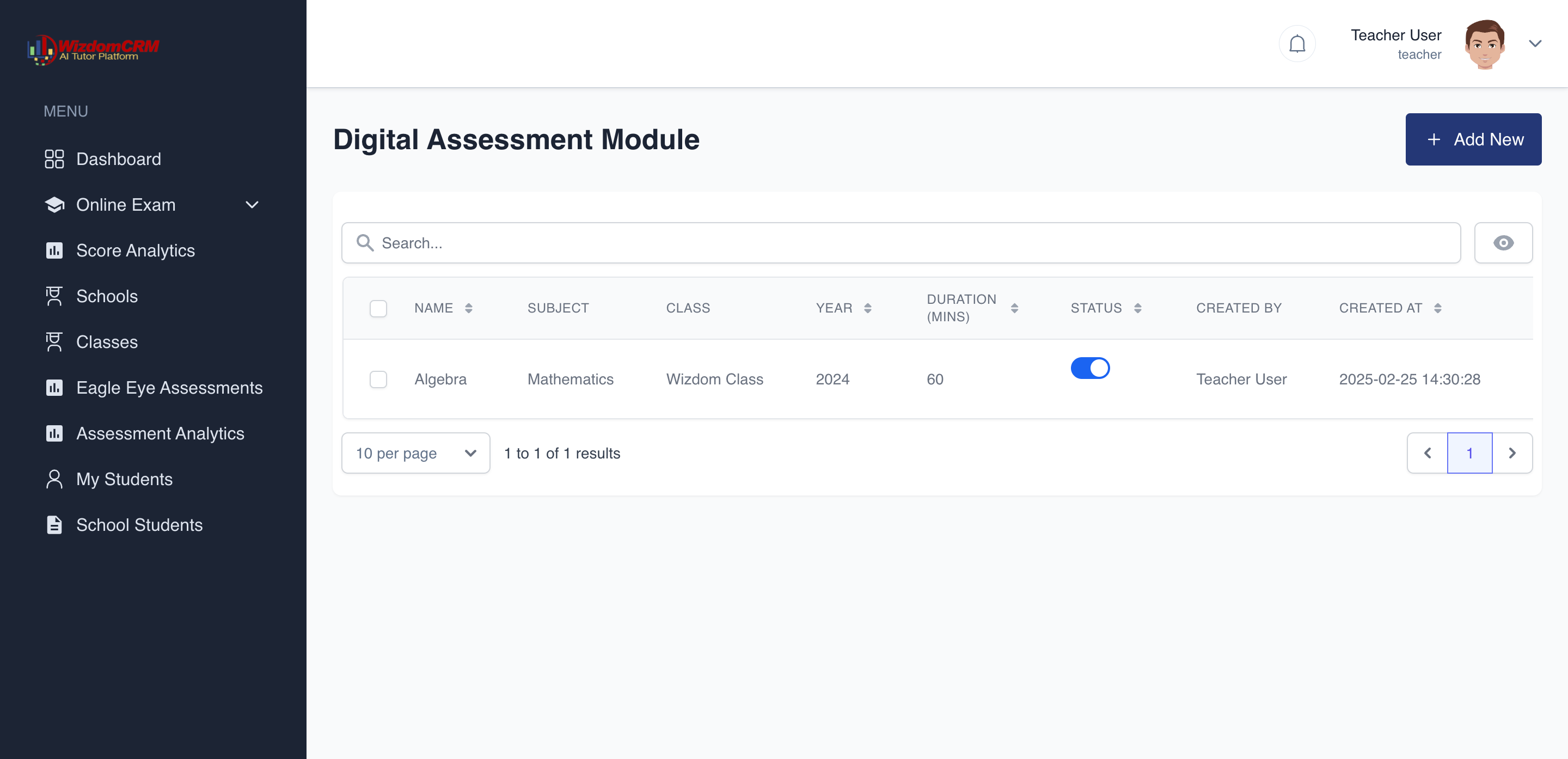 Digital Assessment Module Interface