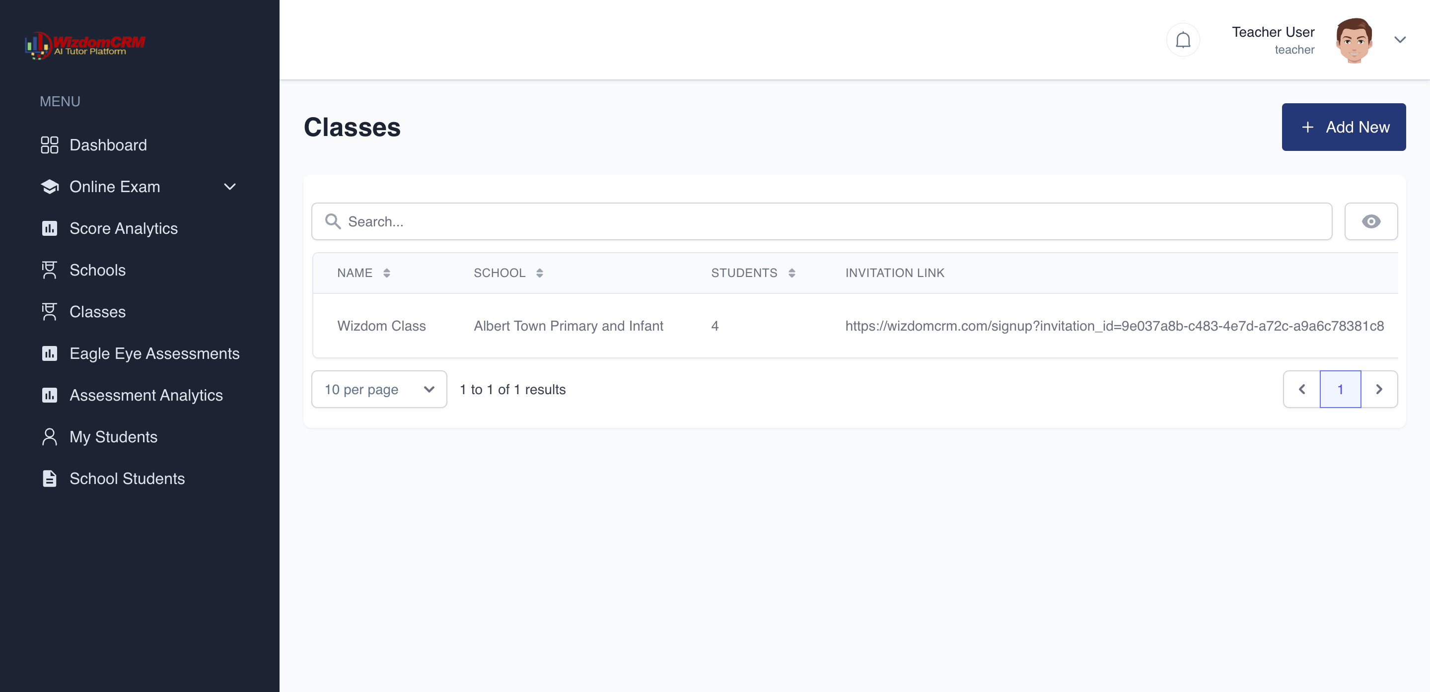 Classes Management Interface